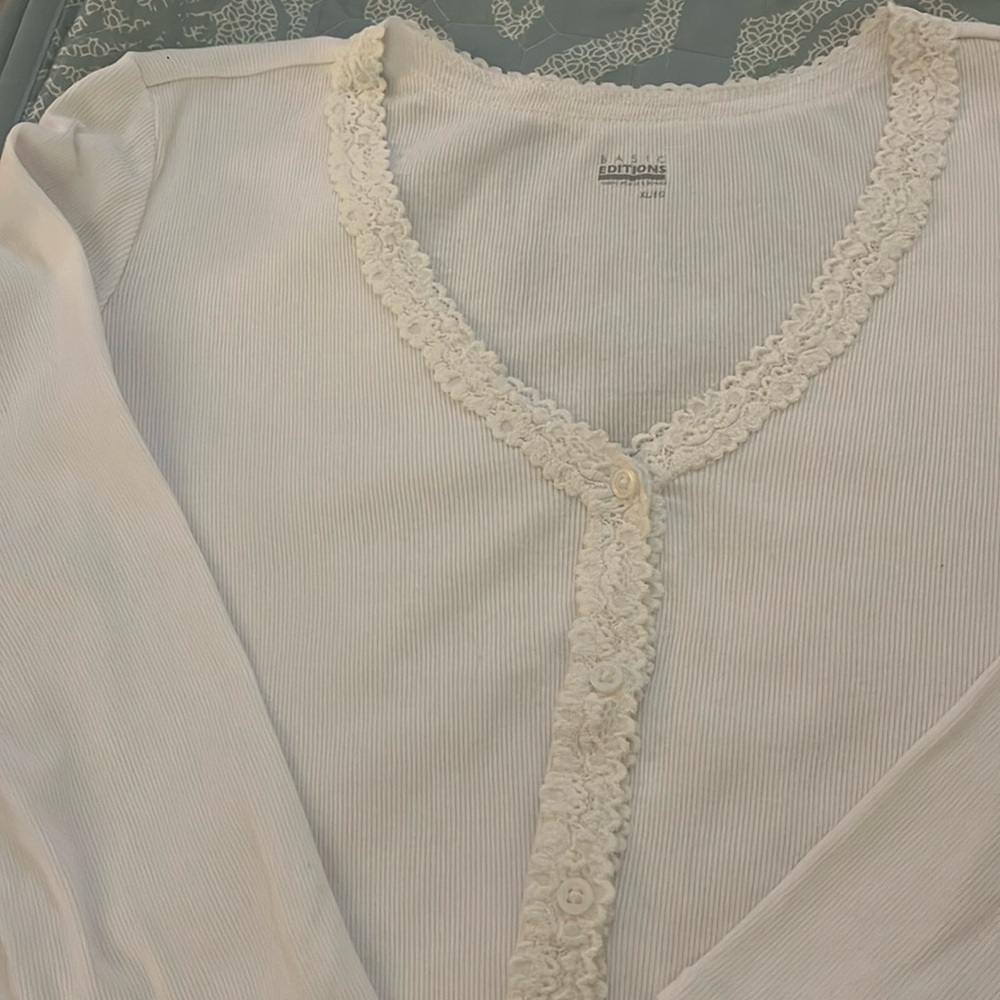 Ladies white button down jersey